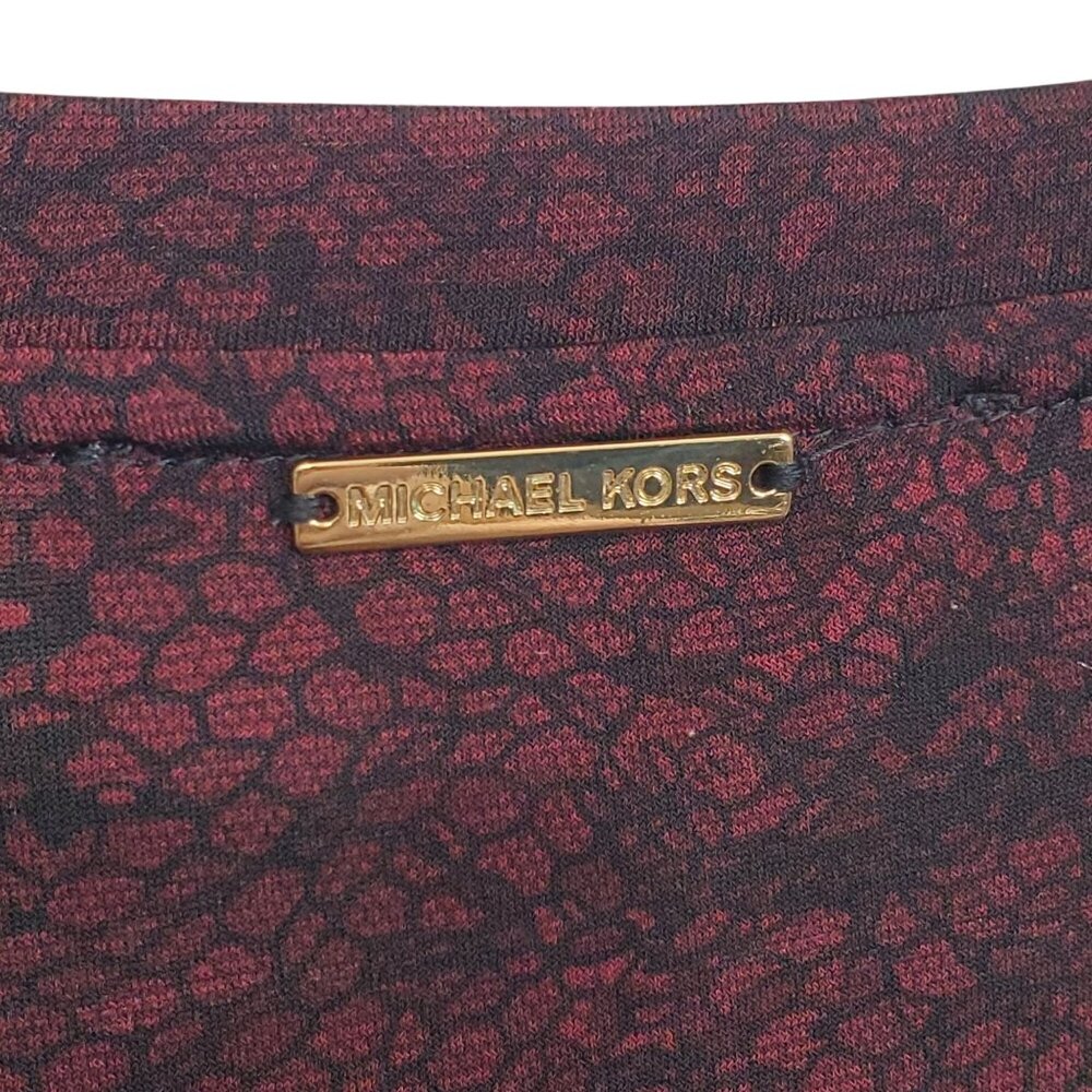 Michael Kors 2X Dress Reptile Print Long Sleeve Bell Cuffs Stretchy Burgundy - Picture 10 of 12